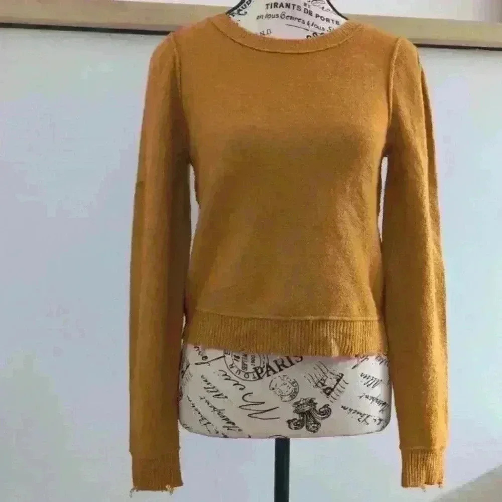 AERIE | Women's Gold Distressed Super Soft Inside  Out Long Sleeved Swea…
